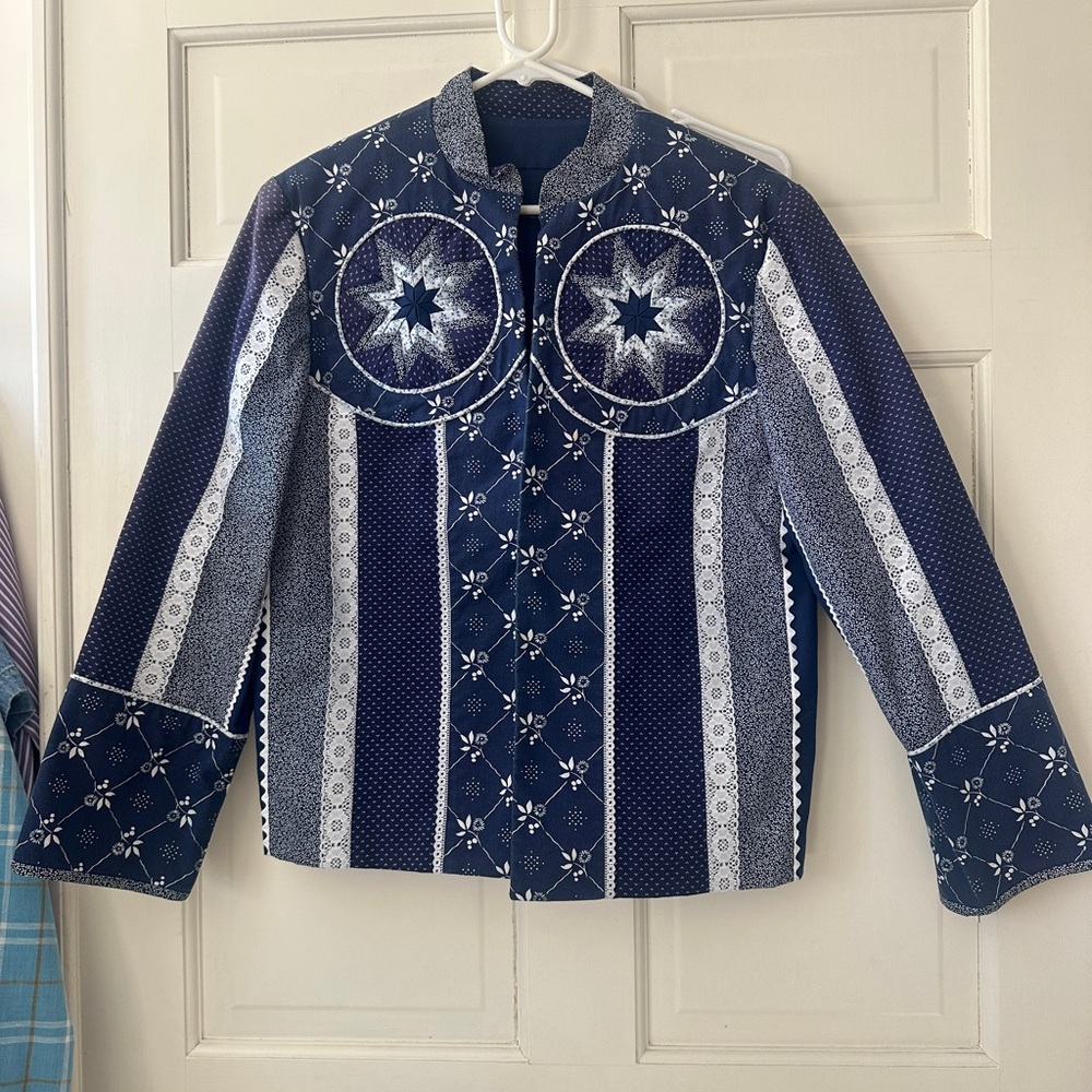 Navy Blue Embroidered Women's quilt Jacket